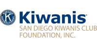 A blue and gold circle emblem with a large K in the center is to the left of the large blue text of 'Kiwanis' which is stacked over smaller gold text that says 'San Diego Kiwanis Club Foundation, INC.' sponsor logo