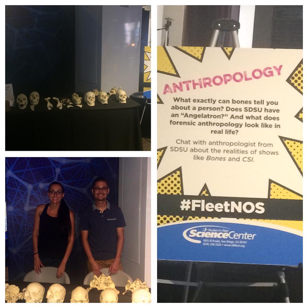 Sydney (bottom left) answers questions as part of events sponsored by the Fleet, bringing models of bones to represent her work. “The Angela-tron [in Bones] is really cool,” says Roxanne. “We don’t have a fun program like that where you can recreate everything.”