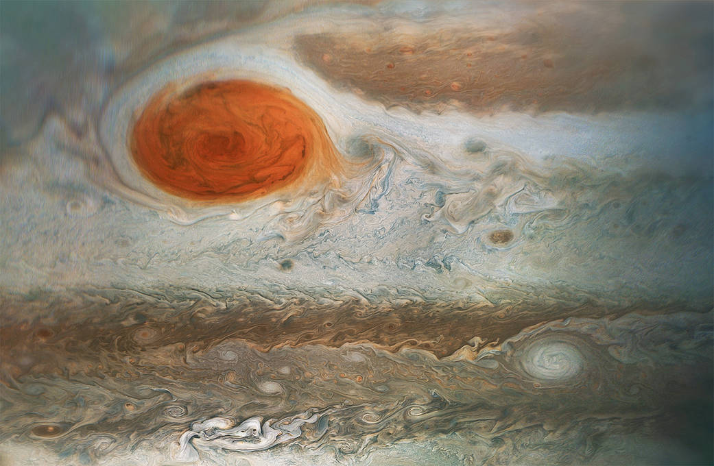 Image of Jupiter's big red spot captured by the Juno space probe.