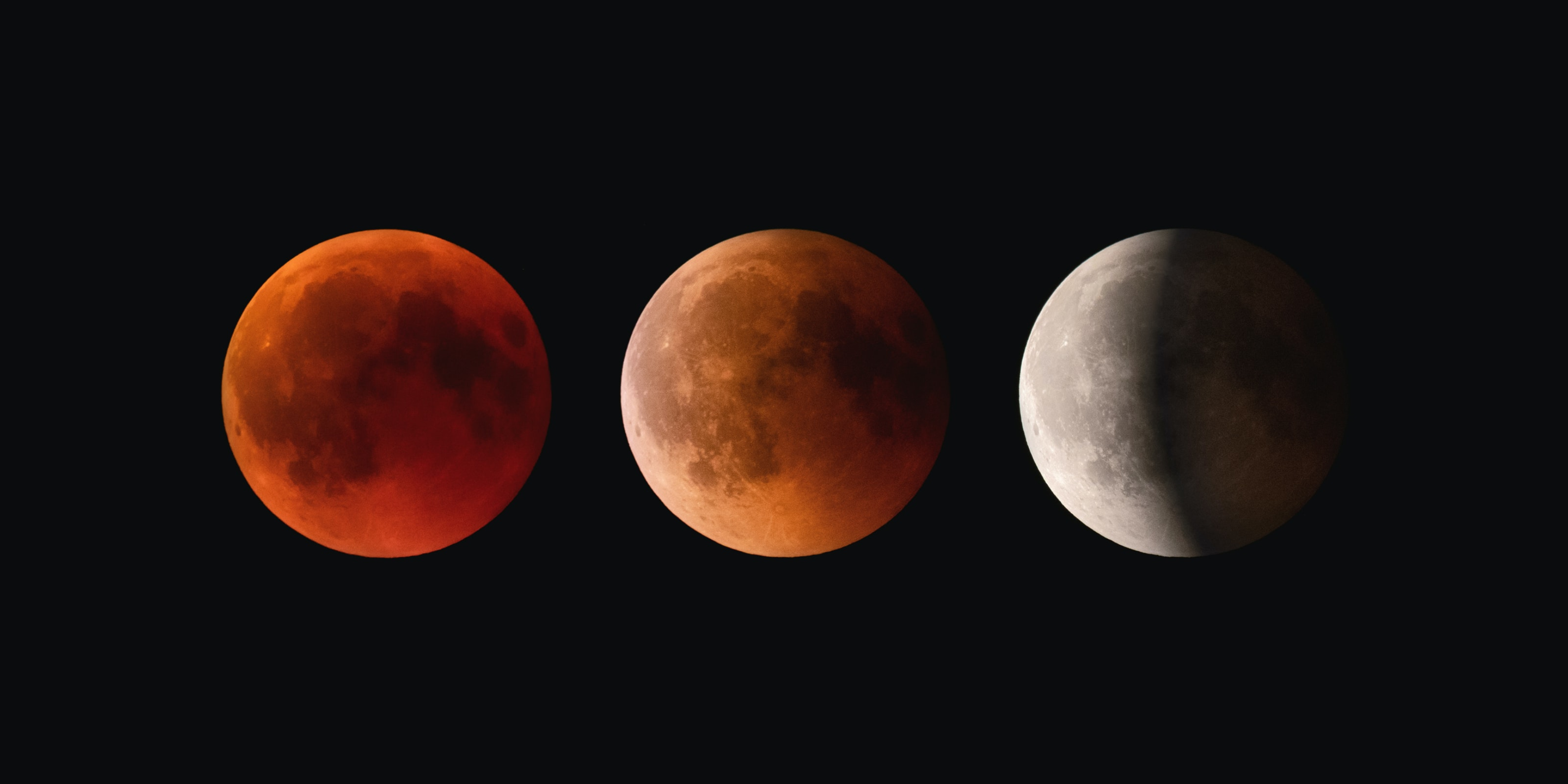 Image depicting 3 stages of a lunar eclipse.