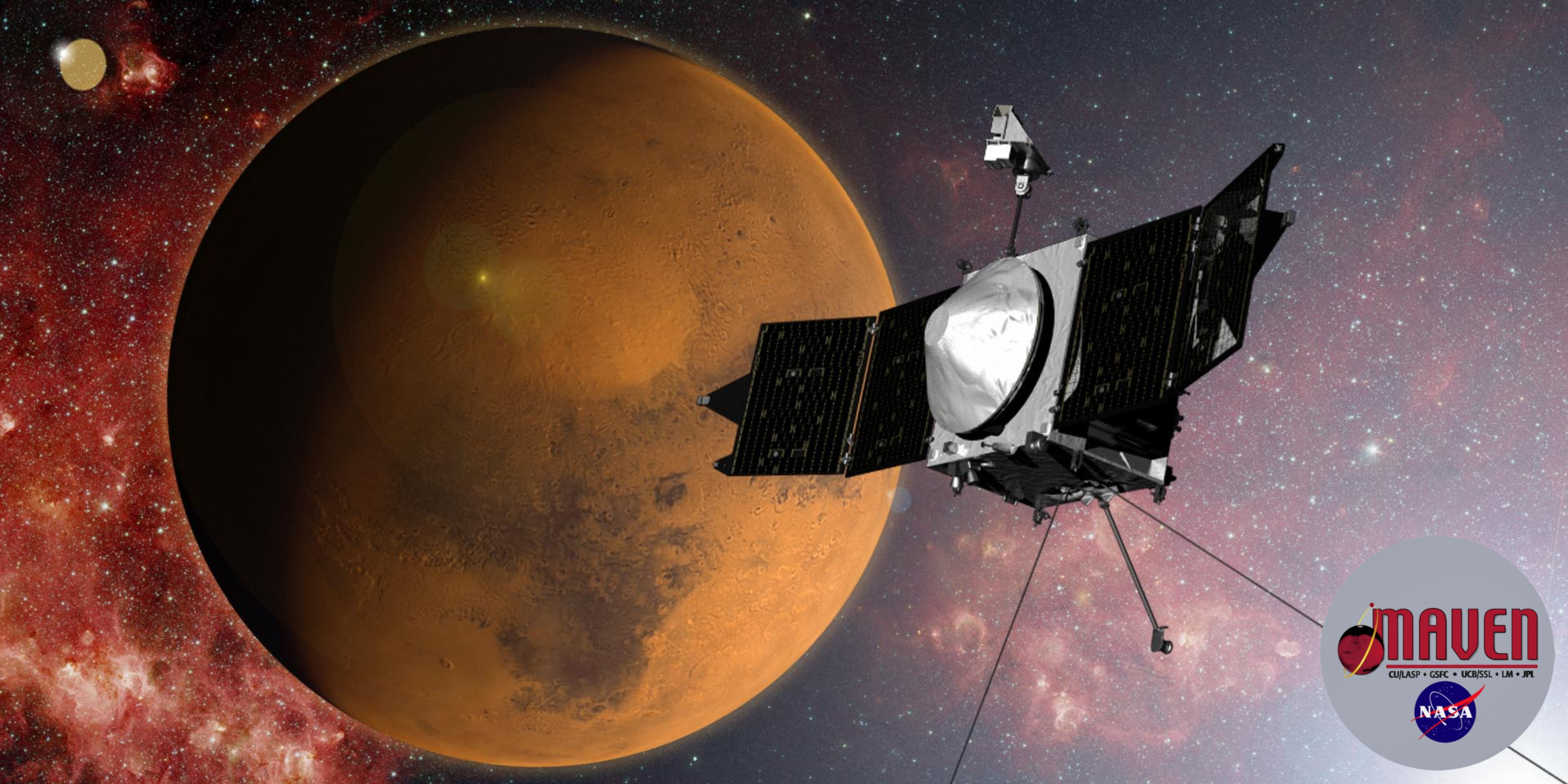 Composite artists rendering of MAVEN, the first Mars mission managed by the Goddard Space Flight Center.