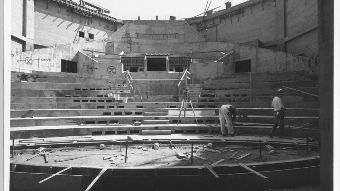 Construction of the dome theater in the 1970s
