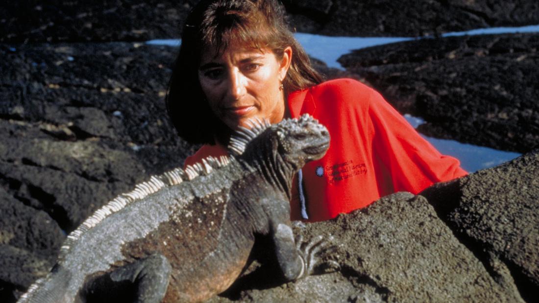 Still from the film Galapagos - Woman with animal life