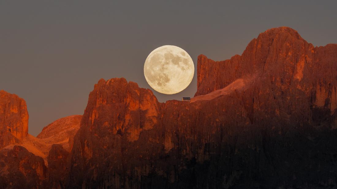 Moonrise Perfection Over the Dolomites    Santuario di Pietralba, Deutschnofen, South Tyrol, Italy   15 November 2024