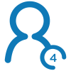 A blue outlined icon of a cartoon person shape with a bubble in the bottom right shoulder area that has the number 4 in it.