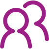 A purple icon of two people top half outlines