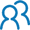 A blue icon of two people top half outlines