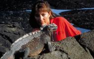 Still from the film Galapagos - Woman with animal life