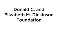Stacked black lettering text that says ' Donald C. and Elizabeth M. Dickinson Foundation '