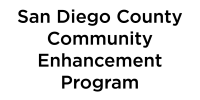 Black stacked text that reads San Diego County Community Enhancement Program sponsor logo