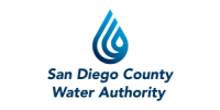 A blue water droplet with three droplet shapes inside each other above the words 'San Diego County Water Authority' sponsor logo