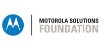 A blue circle on the left with a stylized M in white in the center. Then a vertical black line. Then stacked text that says Motorola Solutions Foundation.