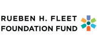 Black text reading 'Rueben H Fleet Foundation Fund with a color burst icon next to the text