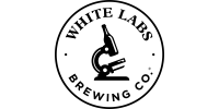 A black outlined circle with the arched words White Labs up top but inside the circle and Brewing Co arched along the bottom inside. In the center of the circle is a line drawing of a microscope.