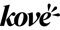 Black text that says kove and there are three little drops radiating outward from the top right of the e in kove