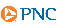 An orange circle with an triangle window cut out and blue letters to the right that say PNC