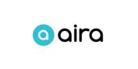 A logo for aira with a teal circle on the left with a white stylized a in the center and the word aira written in black sponsor logo