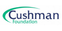 A logo with a green swash on the left of the word Cushman, which is large and blue, and the word Foundation which is smaller and under the word Cushman and the same green color as the swash