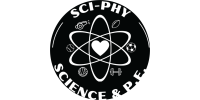 A round black and white logo with the words Sci-Phy Science & P.E. and a nucleus symbol with a heart in the middle sponsor logo