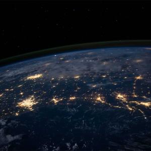 View of Earth from space with cities lit up