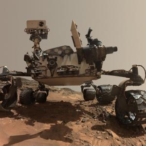 Image of the curiosity rover on the surface of Mars, the 4th planet from the sun.