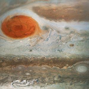 Image of Jupiter's big red spot captured by the Juno space probe.