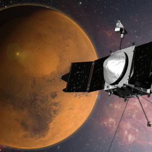 Composite artists rendering of MAVEN, the first Mars mission managed by the Goddard Space Flight Center.