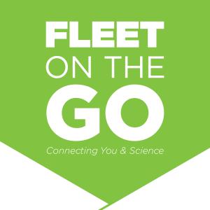 A green background with white wording that says Fleet on the Go Connecting You & Science