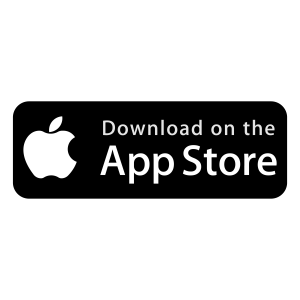 A black rounded edge button for the Apple App Store. There is a white Apple logo to the left of white text that says Download on the App Store 