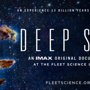 Photograph of space that reads DEEP SKY