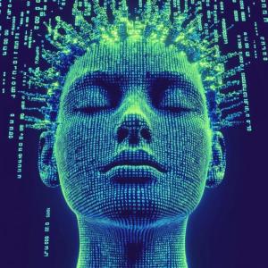 Digital image of a face represented through computer code