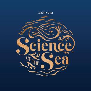 A dark blue background, two seahorse flanking the logo of the 2026 Fleet Gala, Science of the Sea