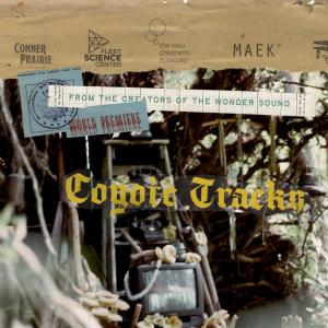 A collage of images of different texture, size and color. Coyote Tracks words are on the center.