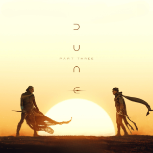 image of man and women standing in desert setup upon a setting sun